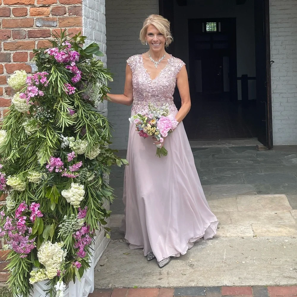 Mac Duggal Pink Embellished Cap Sleeve Bodice Flowy Gown - Picture 5 of 14